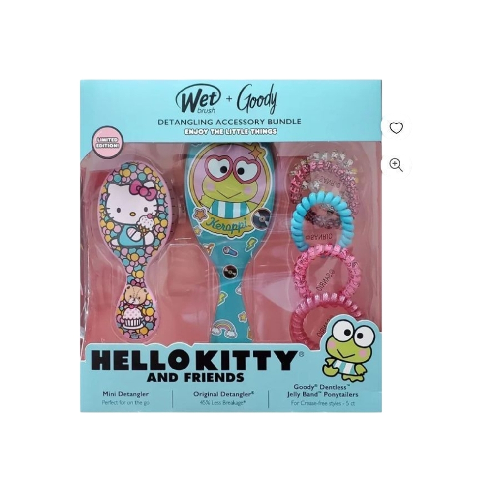 Wet & Goody Keropi & Hello Kitty Detangling Hair Brush & Accessory  Bundle Ties